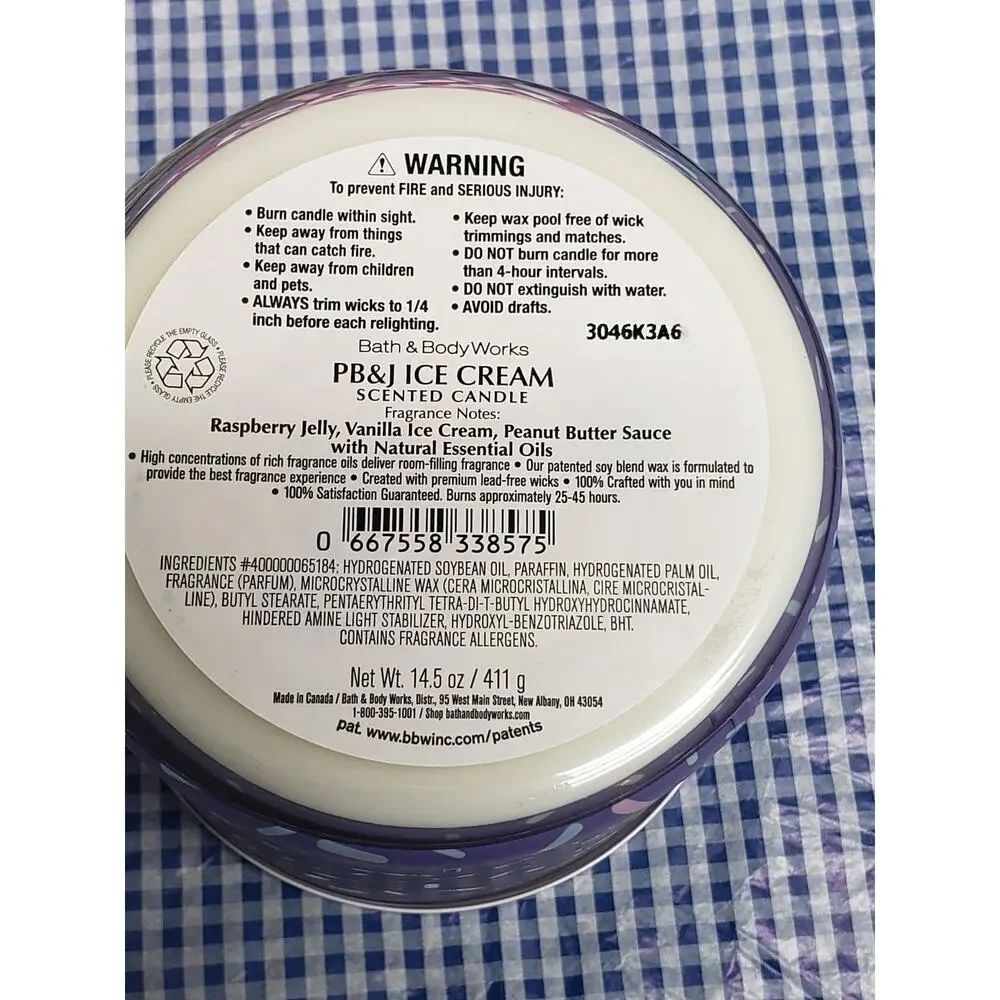 BBW PB&J Ice Cream Large 3 Wick Candle Home Fragrance Decor